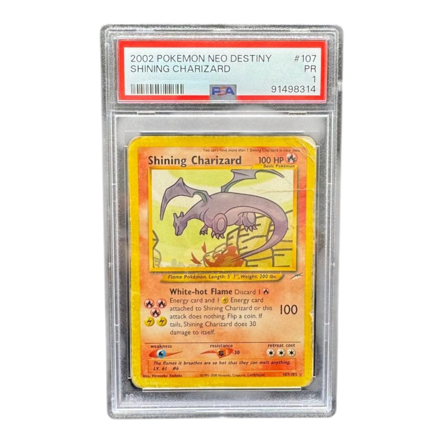 Pokemon card: Shining Charizard 107/105 - PSA 1