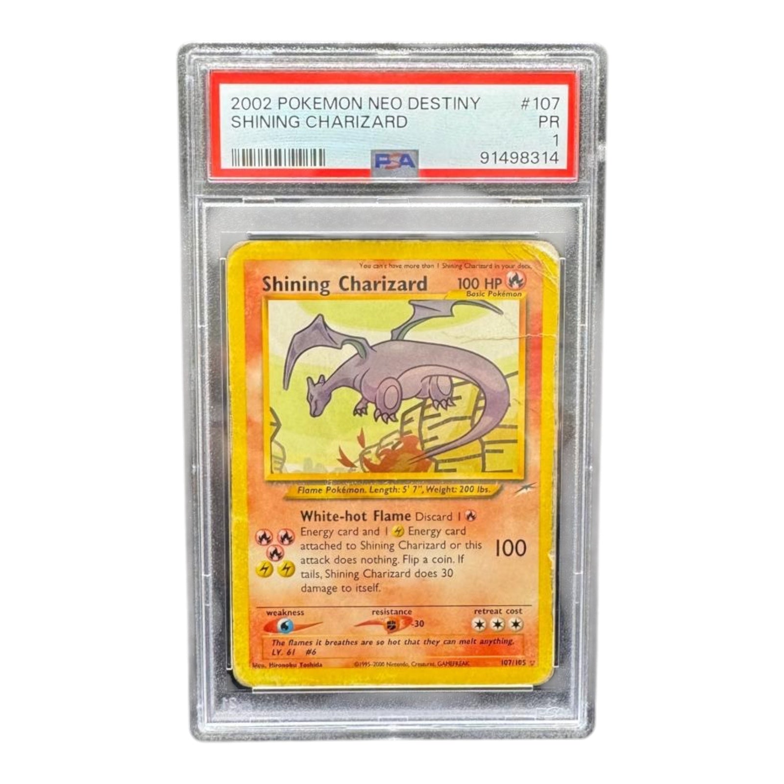 Pokemon card: Shining Charizard 107/105 - PSA 1