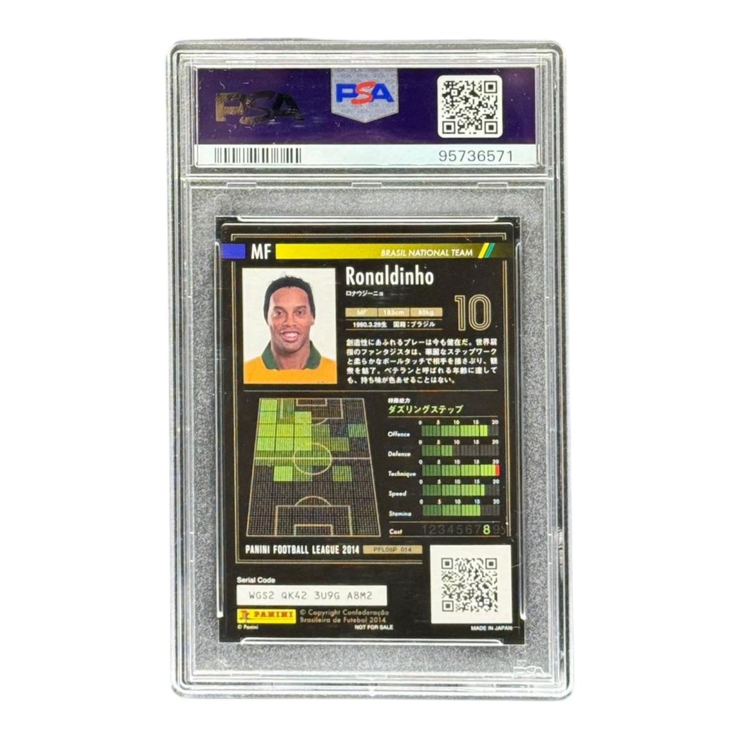 Soccer card: 2014 Panini Football LG: Ronaldinho - PSA 10 - back